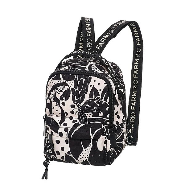 Mini Mochila Farm Borogodó Bichos na Floresta Preto Branco
