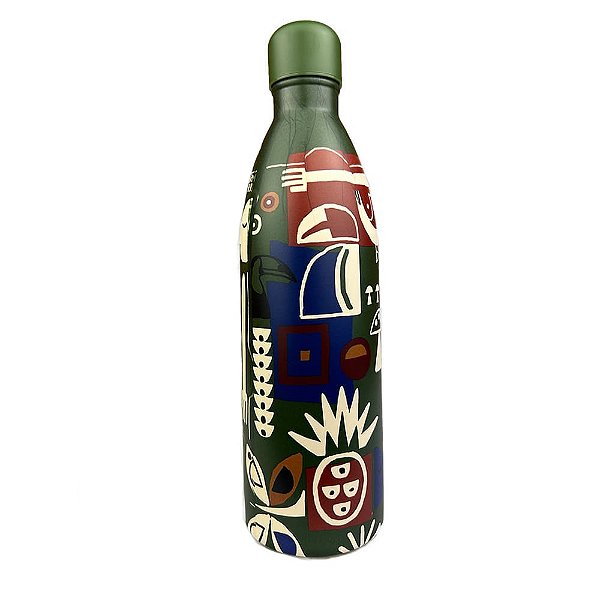 Garrafa Farm Glub 1L Gráfico Tropical Verde Vermelho Azul