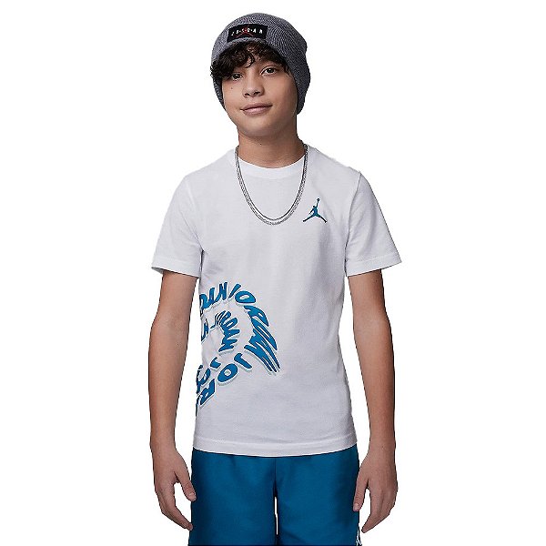 Camisa Jordan Warped Galexy Infantil Branco Azul