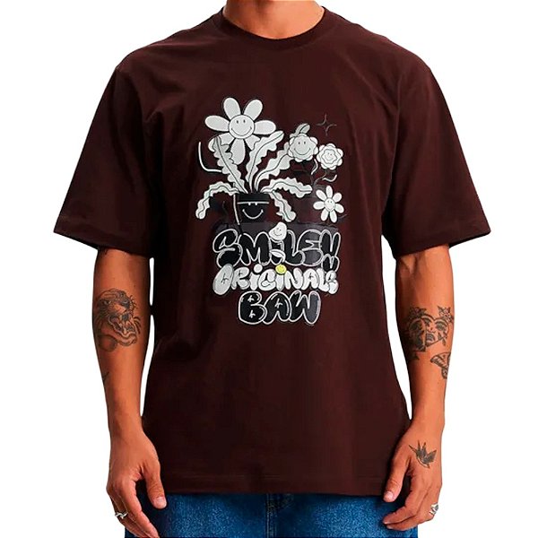 Camiseta BAW Regular Flowers BAW x Smiley Unissex Marrom