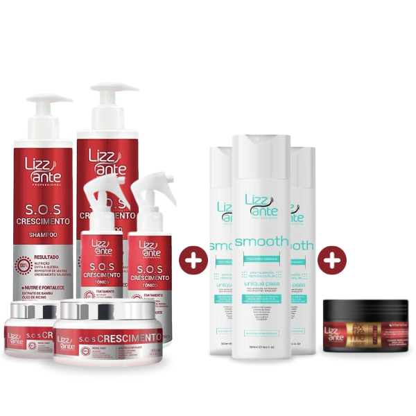 Combo Alinhamento Capilar: 3 Smooth + 2 Kit SOS + Máscara Grátis
