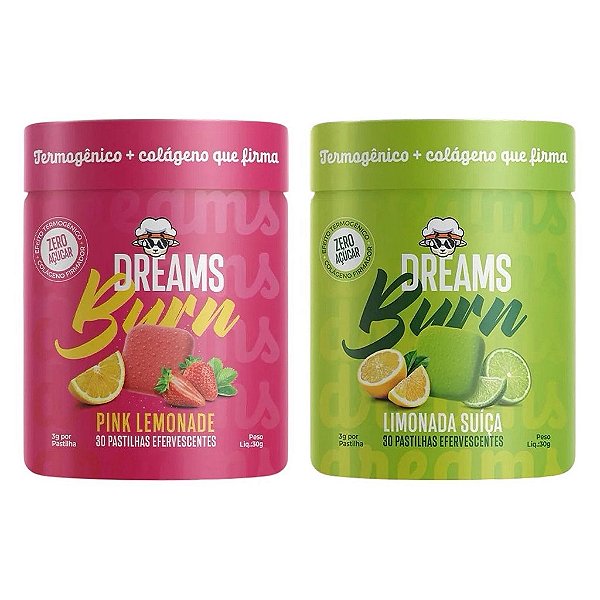 Dreams Burn Termogênico + Colágeno | 30 Pastilhas Pink Lemonade e Limonada Suíça