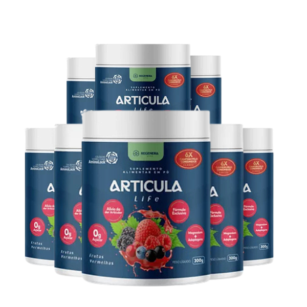 Articula Life - Colágeno Aminolock + 8 Ativos | Kit com 6 Potes Frutas Vermelhas