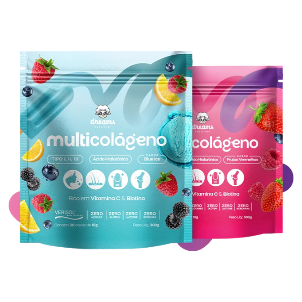 Kit 2 Multicolágenos Dreams Nutrition – Frutas Vermelhas + Blue Ice