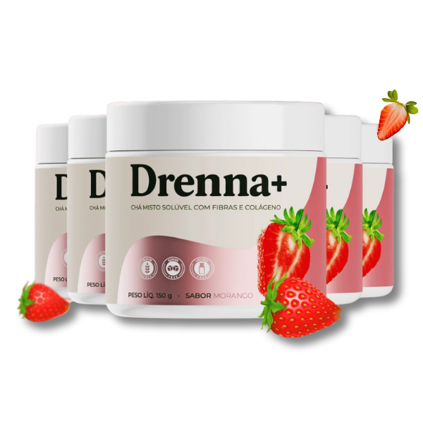 Drenna+ Chá Misto Solúvel com Fibras e Colágeno | Compre 3 e Leve 5 Sabor Morango