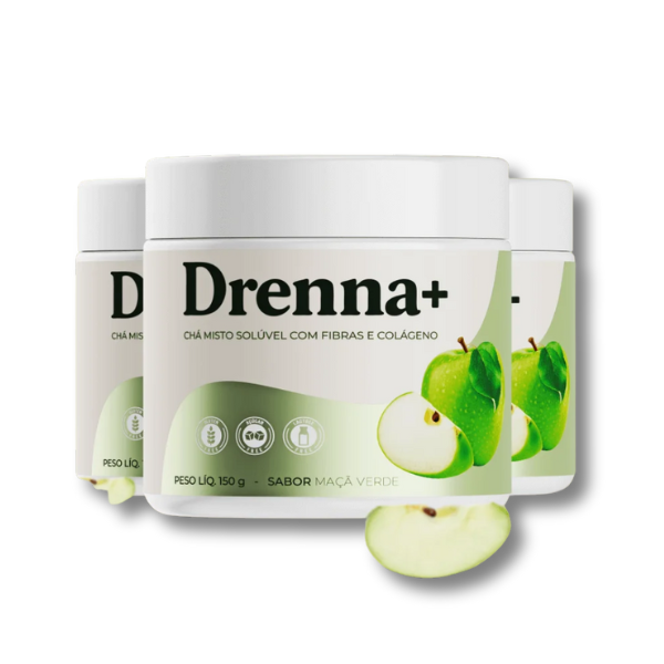 Drenna+ Chá Solúvel com Fibras e Colágeno | Kit 3 Potes Maçã Verde
