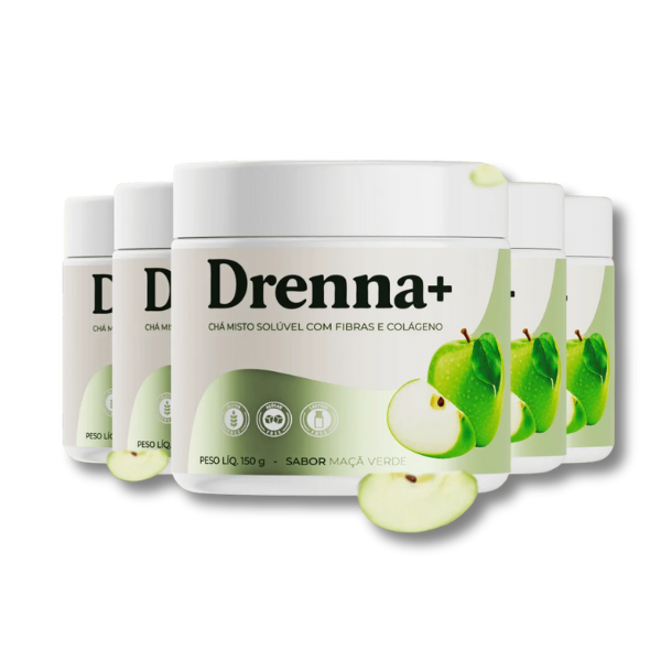 Drenna+ Chá Solúvel com Fibras e Colágeno | Compre 3 e Leve 5 Maçã Verde