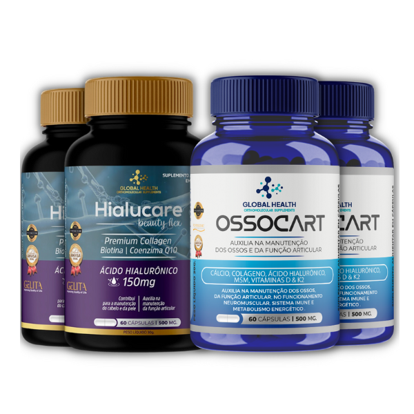 Combo 2 Ossocart + 2 Hialucare – Suplementos para Ossos e Articulações