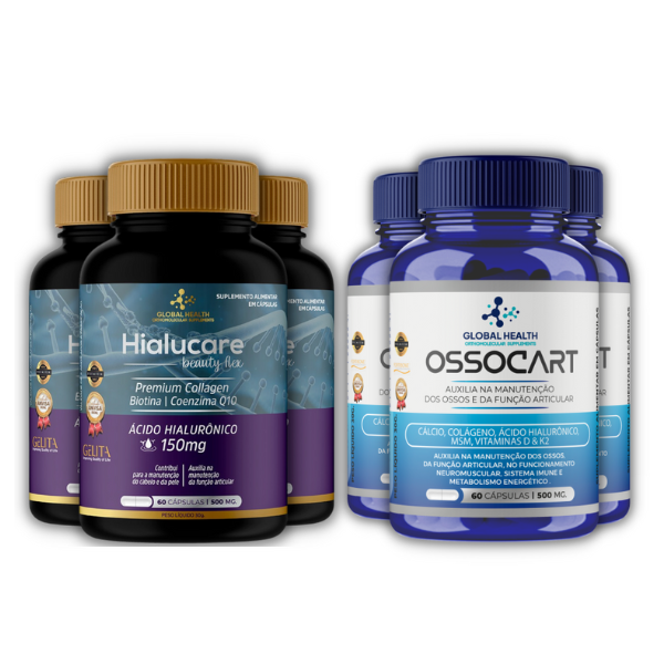 Combo 3 Ossocart + 3 Hialucare – Suplementos para Ossos e Articulações