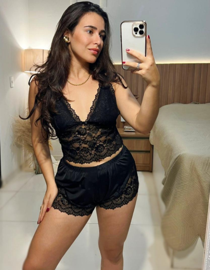 Baby Doll Crystal Star Sensual de Microfibra e Renda