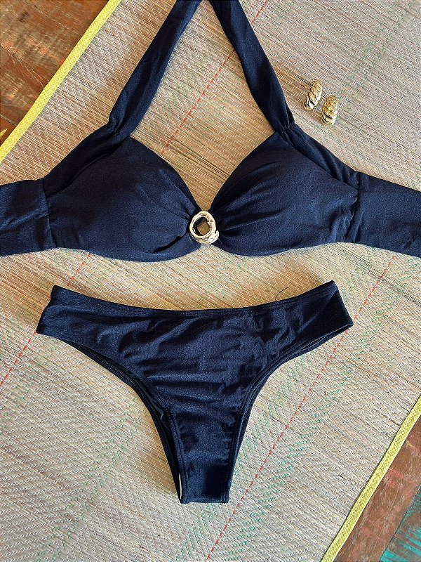 Conjunto Biquini Fato Básico Texturizado Preto