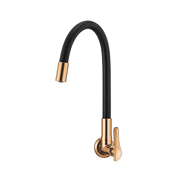 Torneira Cozinha Parede Bica Alta Flexível Lorenzetti Loren Flex - Preto/Rose Gold