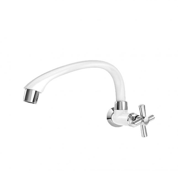 Torneira Cozinha Parede Bica Baixa Tigre Cross Branco/Cromado