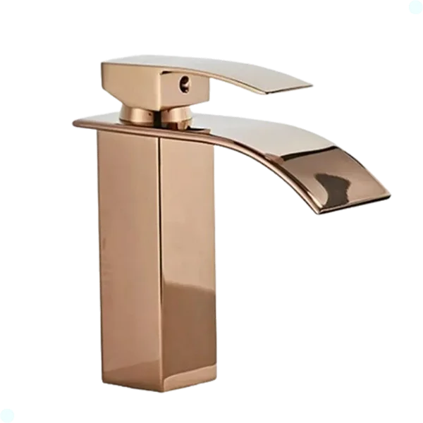 TORNEIRA BANHEIRO LAVABO MISTURADOR MONOCOMANDO CASCATA BICA BAIXA ROSE GOLD