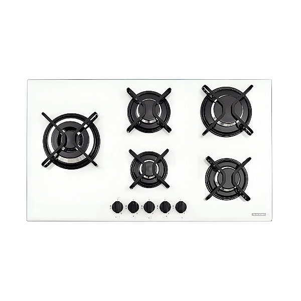 Cooktop a Gás em Vidro Temperado Acendimento Automático 5 Bocas Tramontina Penta Side Plus Bivolt - Branco