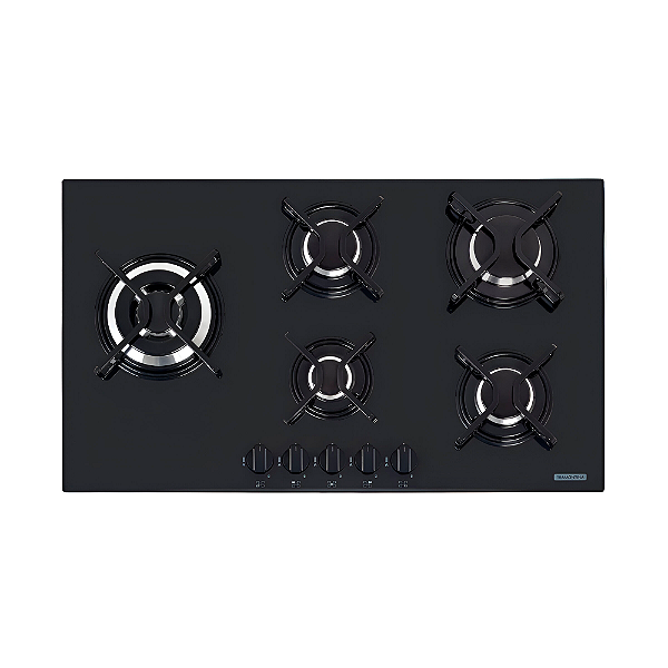 Cooktop a Gás em Vidro Temperado Acendimento Automático 5 Bocas Tramontina Penta Side Plus Bivolt - Preto
