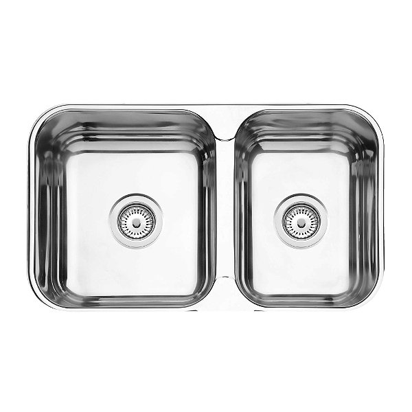 Cuba Dupla de Sobrepor/Embutir em Aço Inox Escovado com Válvula Tramontina Isis 2C 34-28 BS 69x40 cm