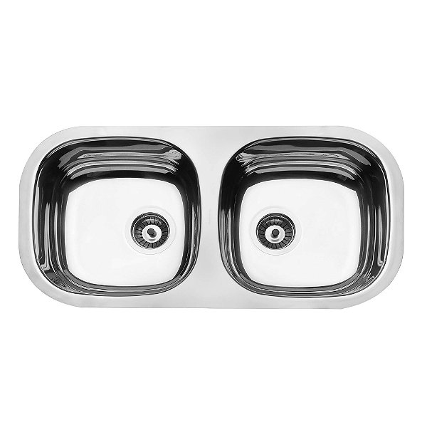 Cuba Dupla de Embutir em Aço Inox Polido com Válvula Tramontina Isis 2C 34 BL 72x34 cm