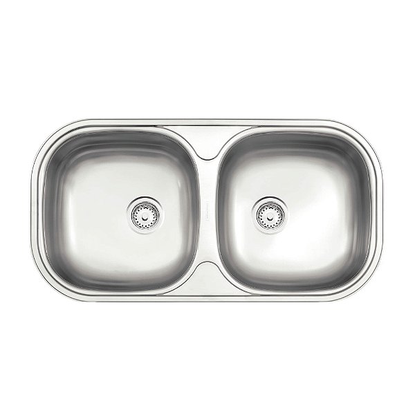 Cuba Dupla de Sobrepor/Embutir em Aço Inox Escovado com Válvula Tramontina Isis 2C 34 BS 78x40 cm