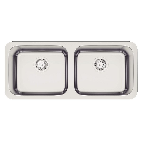 Cuba Dupla de Embutir em Aço Inox Escovado com Válvula Tramontina Dora Duo 2C 40 BL 89x39 cm