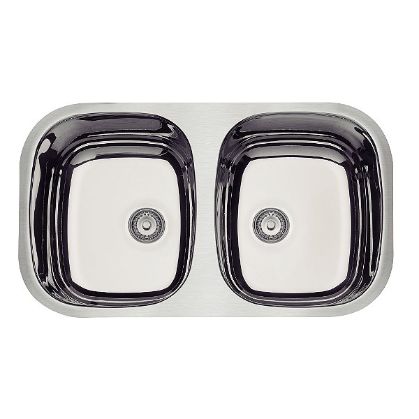 Cuba Dupla de Embutir em Aço Inox Alto Brilho com Válvula Tramontina Isis 2C 34 BL 77x45 cm