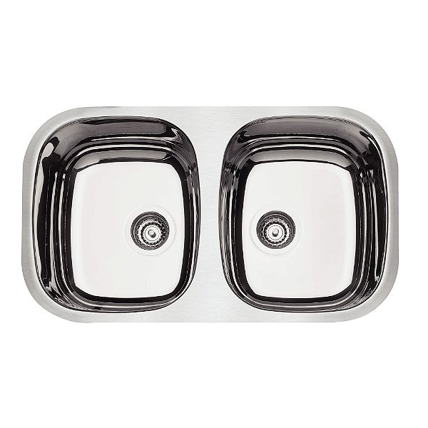 Cuba Dupla de Embutir em Aço Inox Alto Brilho com Válvula Tramontina Isis 2C 34 BL 77x45 cm