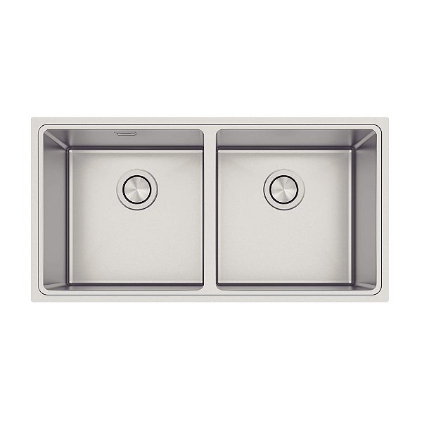 Cuba Dupla de Sobrepor em Aço Inox Escovado com Válvula Tramontina Quadrum 2C 40