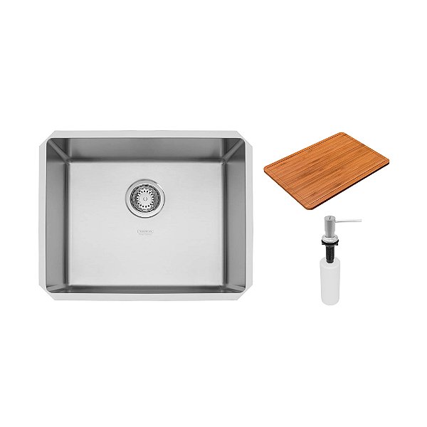 Cuba de Embutir em Aço Inox Acetinado com Dosador, Tábua e Válvula Tramontina Quadrum 54x44 cm