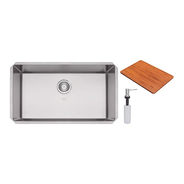 Cuba de Embutir em Aço Inox Acetinado com Dosador, Tábua e Válvula Tramontina Quadrum 70x40 cm