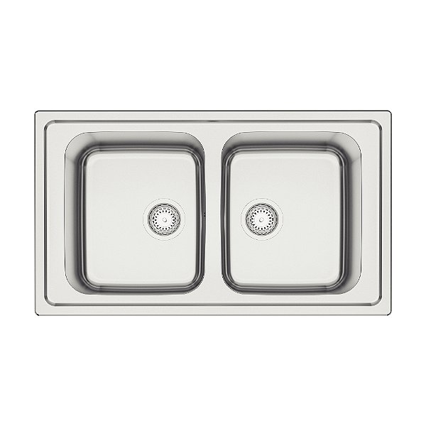 Cuba Dupla de Sobrepor em Aço Inox Escovado com Válvula Tramontina Marea Deep 2C 34 86x50 cm