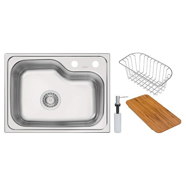 Cuba de Embutir em Inox Escovado com Válvula, Dosador, Cesto e Tabua Tramontina Morgana 42x55 cm