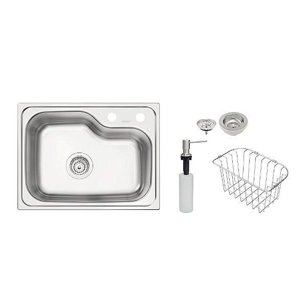 Cuba de Sobrepor em Aço Inox Escovado com Válvula, Cesta e Dosador Tramontina Morgana 48 FX 55x42 cm