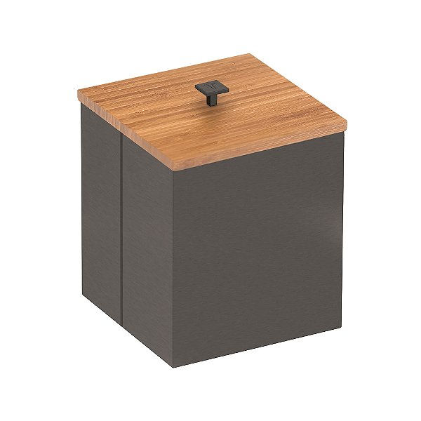 Lixeira em Aço Inox com Acabamento Scotch Brite Tramontina Luz 4,5L - Preto Fosco / Bambu