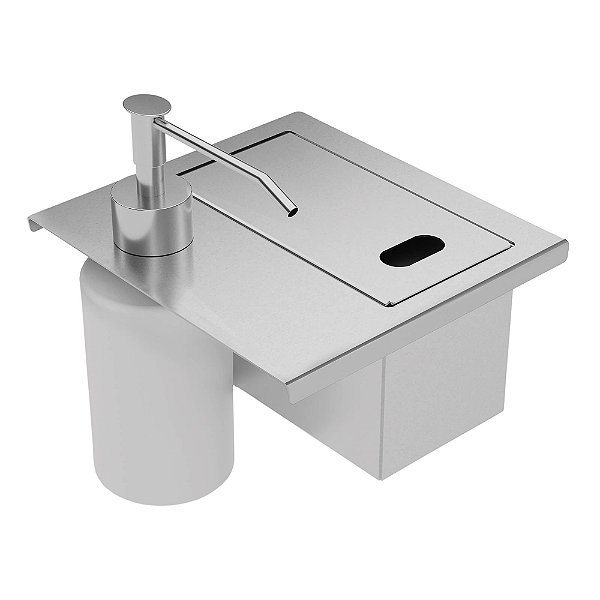 Porta Esponja com Tampa e Dosador de Sabão em Aço Inox para Canal Organizador Flush Tramontina
