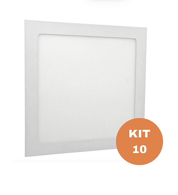 Kit 10 Plafon LED 25W Quadrado Embutir Branco Frio