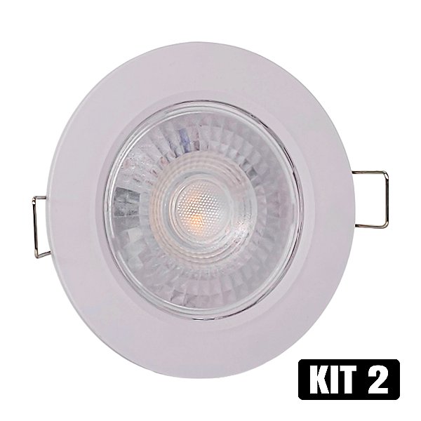 Kit 2 Spot LED 7W Embutir Redondo Branco Frio