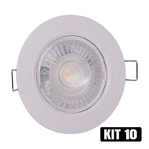 Kit 10 Spot LED 7W Embutir Redondo Branco Frio