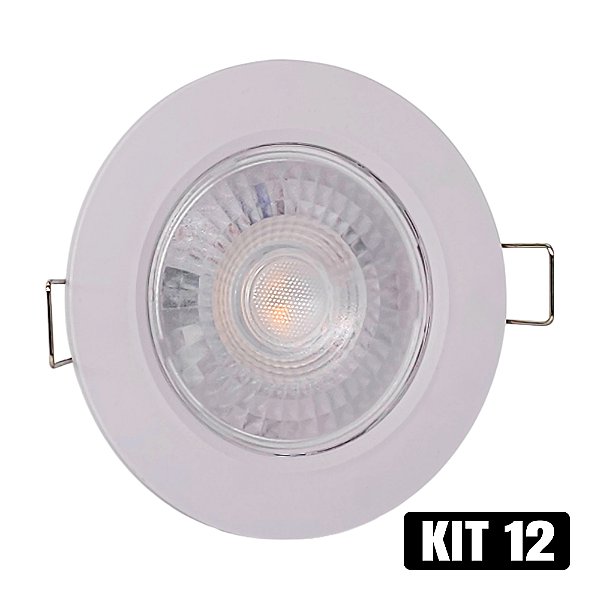 Kit 12 Spot LED 7W Embutir Redondo Branco Frio