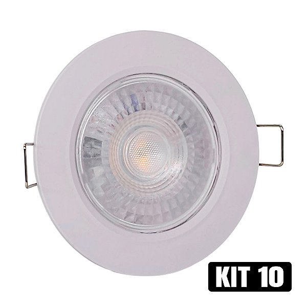 Kit 10 Spot LED 5W Embutir Redondo Branco Quente