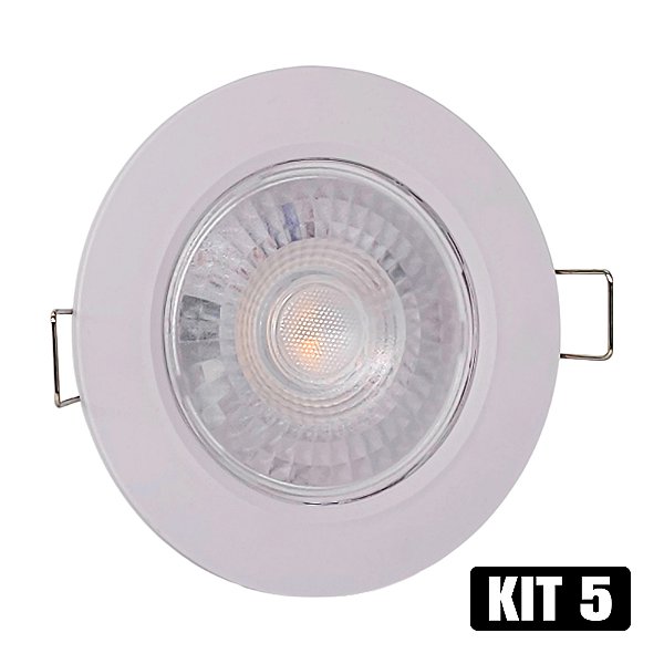 Kit Spot LED 5W Embutir Redondo - Branco Frio - 5 un