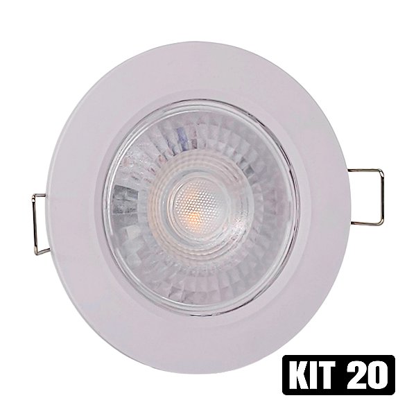 Kit 20 Spot LED 5W Embutir Redondo Branco Frio