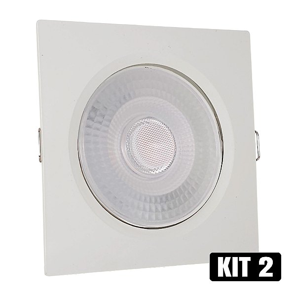 Kit 2 Spot LED 7W Embutir Quadrado Branco Frio
