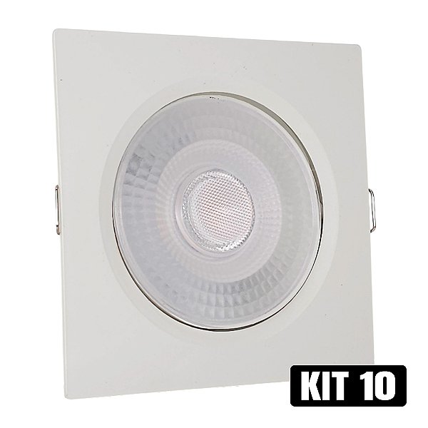 Kit 10 Spot LED 7W Embutir Quadrado Branco Frio