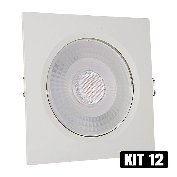 Kit 12 Spot LED 7W Embutir Quadrado Branco Frio