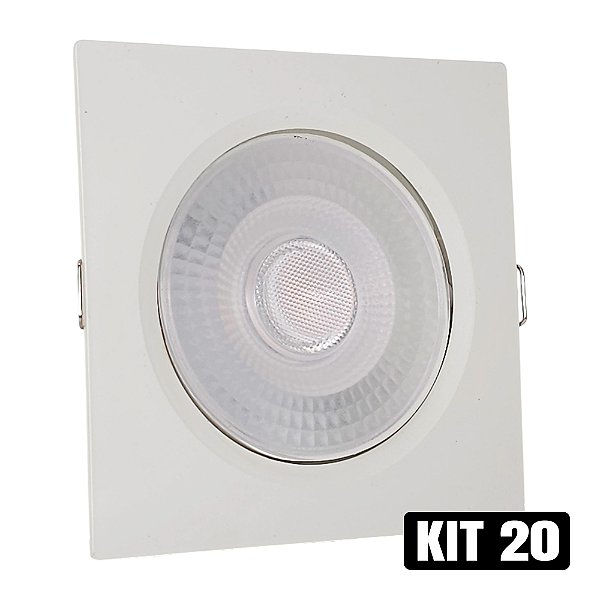 Kit 20 Spot LED 5W Embutir Quadrado Branco Quente