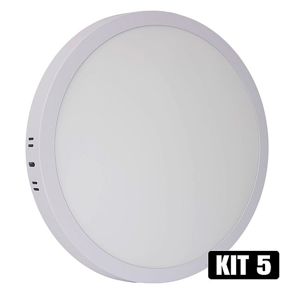 Kit 5 Plafon LED 25w Sobrepor Redondo Branco Quente