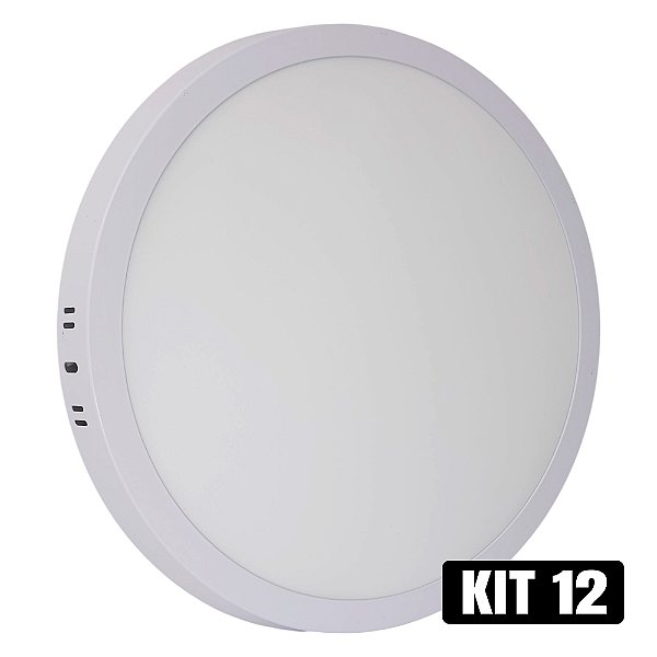 Kit 12 Plafon LED 25w Sobrepor Redondo Branco Quente