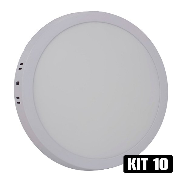 Kit 10 Plafon LED 18w Sobrepor Redondo Branco Frio