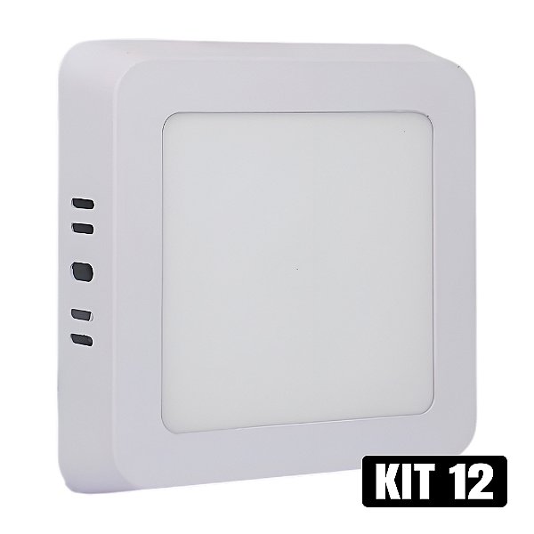 Kit 12 Plafon LED 6W Sobrepor Quadrado Branco Quente