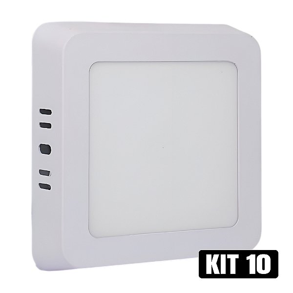 Kit 10 Plafon LED 6W Sobrepor Quadrado Branco Frio